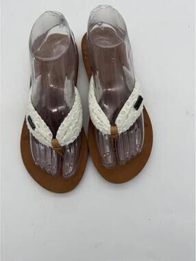 Roxy Wedge Tan/White Flip Flops Womens 8